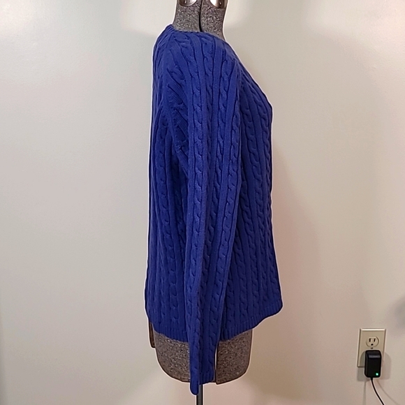 L.L. Bean Classic Cable Knit Crew Neck Cotton Sweater Blue Size XL - Picture 6 of 9
